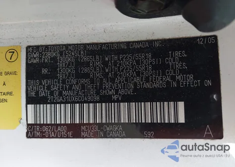 2006 Lexus Rx 330 из США, поврежденный, VIN 2T2GA31UX6C049098